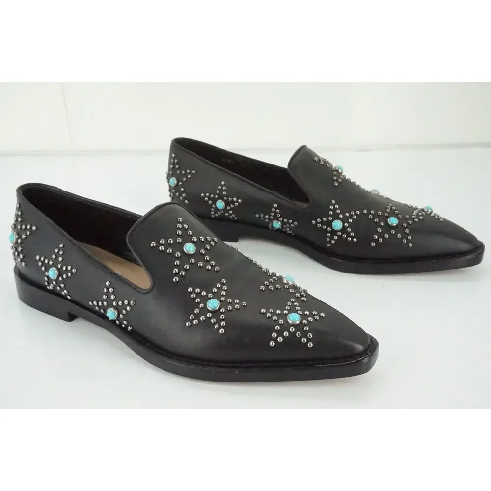 Valentino Beatles Star Studded Pointy Toe Flat Loafer Size 37 New Slip On $1095